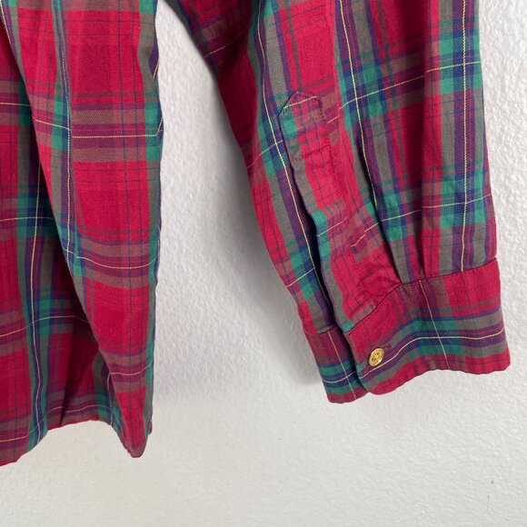 Chaps Classics Womens Plaid Cotton Shirt 2X Red & Green Long Sleeve Button-Up - Picture 8 of 8